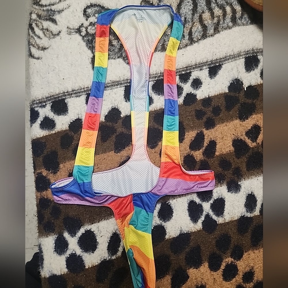 Singlet Underwear Lingerie Bodysuit Jumpsuit Sz M Gay Intrest Rainbow Color